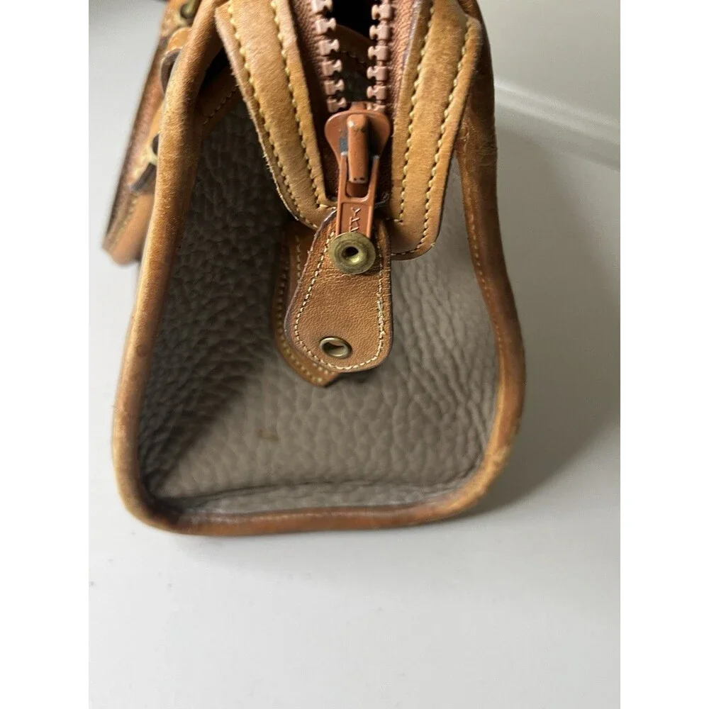 Vintage Dooney & Bourke All-Weather Leather Pebbled Satchel in Taupe and Brown
